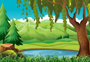 Scene with mountains and pond vector