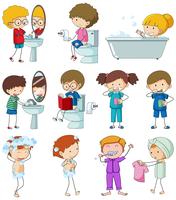 Set of doodle kid with daily routine vector