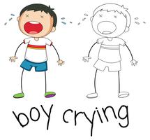 Doodle boy character crying vector