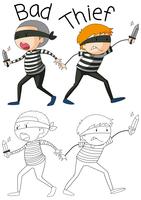 Doodle bad thief character vector