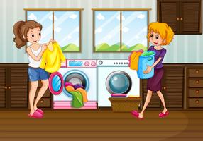 Woman laundry in the room vector