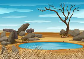 Scene with water hole in the field vector