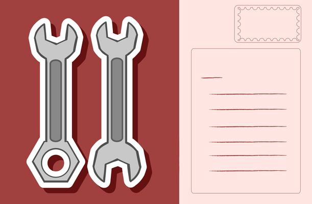 Postcard design with two wrenches