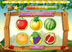 Game template with fresh fruits background vector