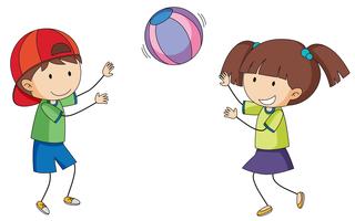 Doodle niños jugando pelota vector