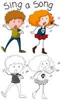 Doodle boy and girl singer character vector
