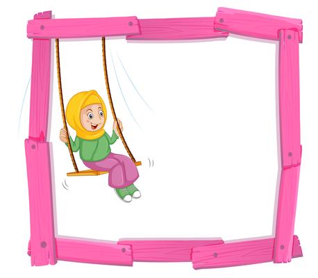 A muslim girl sin on swing frame