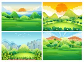 Cuatro escenas de la naturaleza durante el día. vector