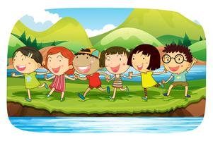 Children playing in the nature vector