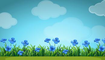 Escena con flores azules en jardín vector
