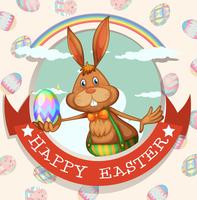 Happy easter poster with bunny and egg vector