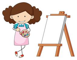 Doodle artist girl painting vector