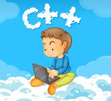 A boy coding c vector