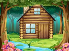 Wooden hut in the forest vector