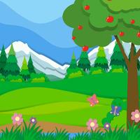 Nature scene with apple tree and field vector