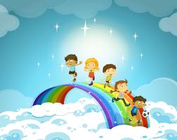 Children standing over the rainbow vector