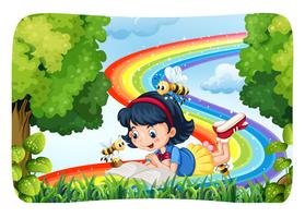 Girl reading in nature with rainbow vector