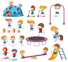 Set of doodle kids playing vector