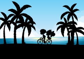 Silhouette of man and woman cycling vector