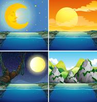 Escenas de la naturaleza con la luna en la noche. vector