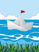 Paper boat floating on river vector