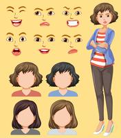 Conjunto de cabeza femenina y expresión facial. vector
