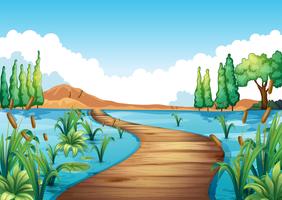 Nature scene with bridge across the river vector