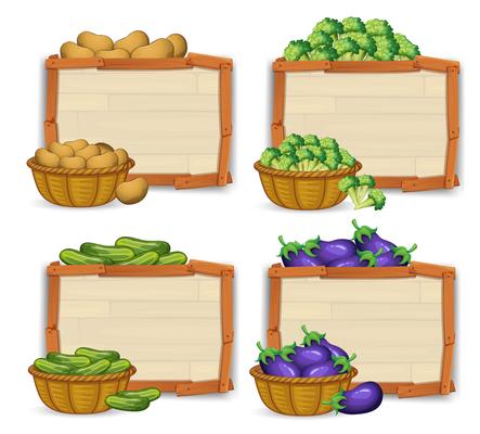 Set of wooden banner and vegetable