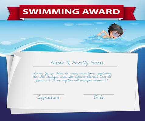 Template of certificate for swimming award