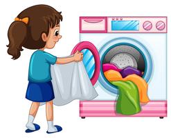 Young girl doing laundry