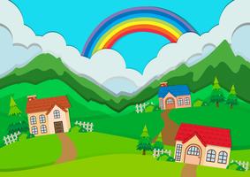 Countryside scene with houses on hills vector