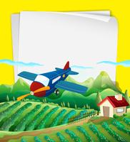 Diseño de papel con avión volando sobre el campo. vector