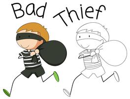 Doodle el personaje del ladrón malo vector