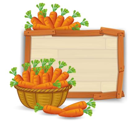 Carrot in basket on wooden banner