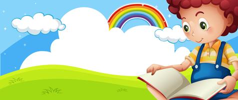 Little boy reading book in park vector