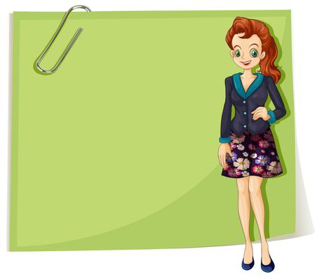 A young business girl in front of the empty template