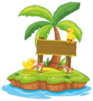 Wooden sign with two ducks on island vector