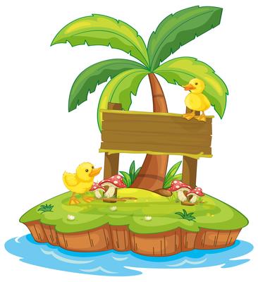 Wooden sign with two ducks on island