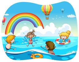 Children swimming in the ocean vector