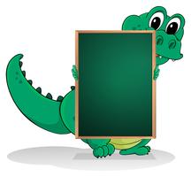 A small crocodile at the back of an empty greenboard vector