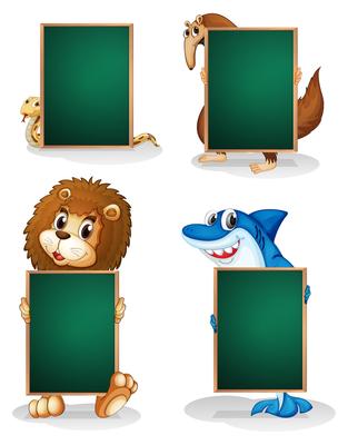 Four animals holding an empty board 