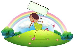 A girl in the hill holding a signboard vector