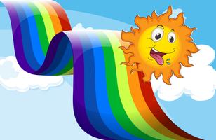 Un arco iris al lado del sol feliz. vector
