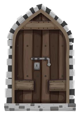 Wooden door with metal lock