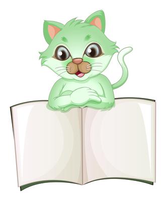 A cat holding an empty book