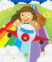 A plane with three playful kids vector