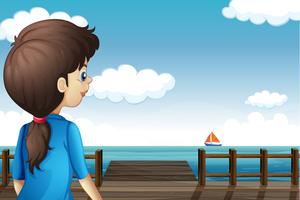 A girl watching the boat vector