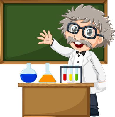 A scientist in front of the empty blackboard