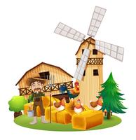 Farmer and chickens on the farm vector