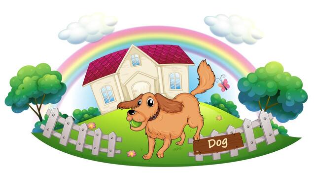 A dog playing in front of a house vector